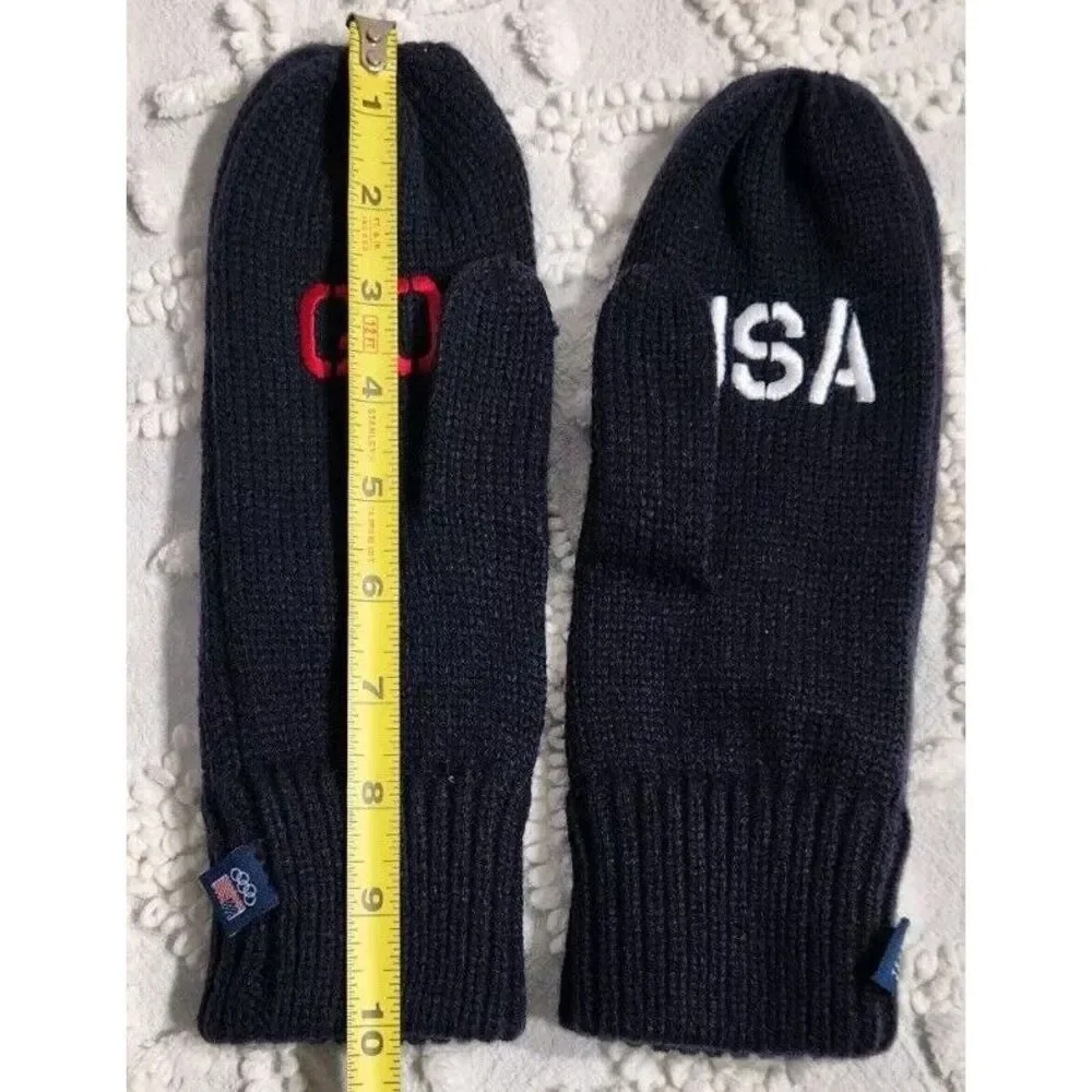 Team USA Mittens Adult One Size Olympics Navy Blue Cable Knit Soft Winter Gloves
